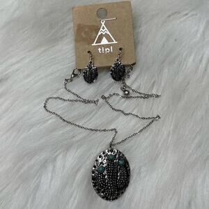 Tipi Cactus & Turquoise charm Necklace and Earring Set